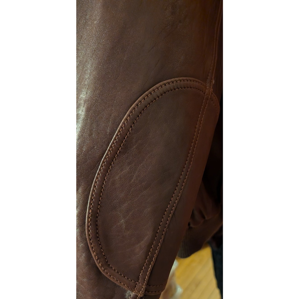 ANDREW MARC NEW YORK Leather Bomber Jacket Faux Shearling Collar BROWN XL - Picture 5 of 10
